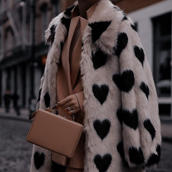 Marseille Pari Black Hearts Faux Fur Lux Driving Midi Coat In Honey - Picture 5 of 8